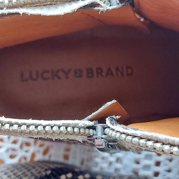 LUCKY BRAND Leather Ankle Snakeskin Bootie Double Zipper Stacked Block Heel Sz 8 - Picture 8 of 14